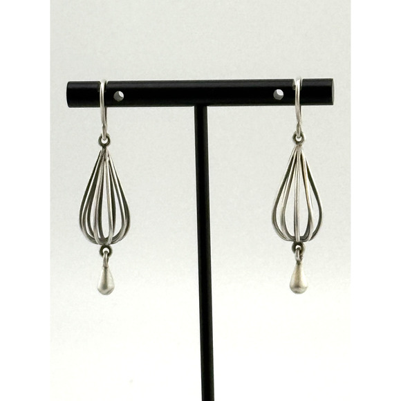 Jane Diaz Sterling Silver Wire Cage Droplet Earrings